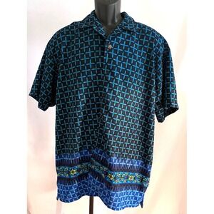 Mens Icon Sports USA Rayon Cotton Blend Hawaiian Camp Shirt Blue Size XL